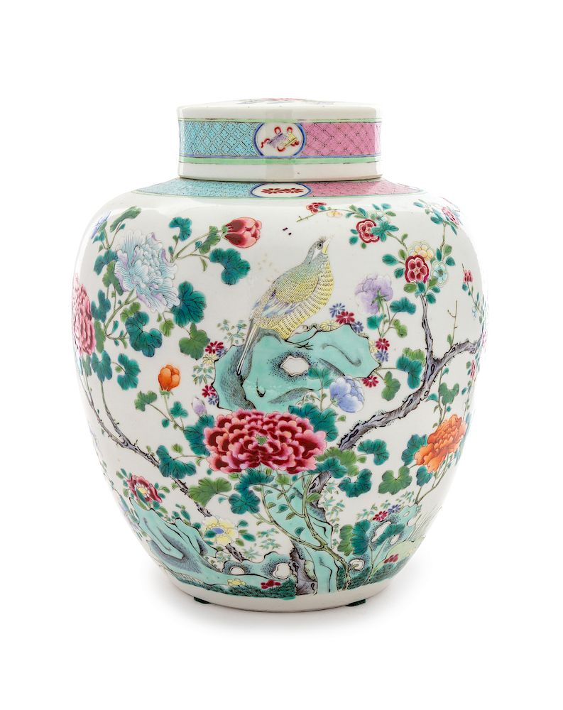 Appraisal: A Famille Rose Porcelain Covered Jar Overall height in cm