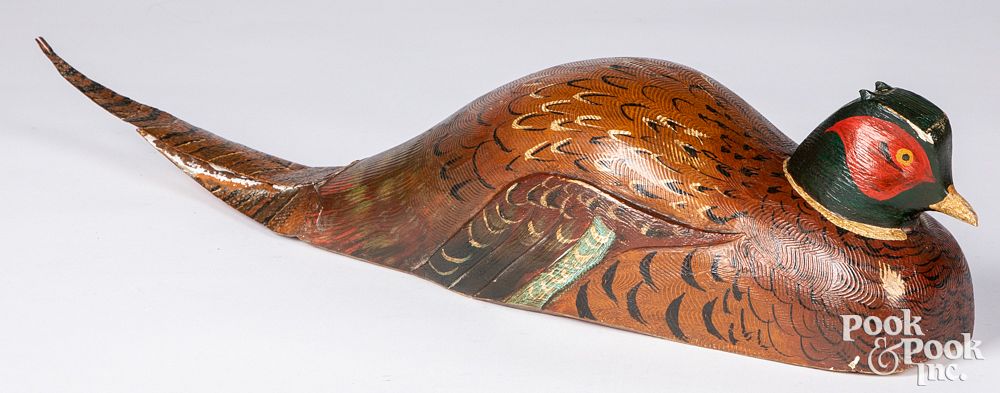 Appraisal: Carved and painted pheasant signed Schifferl Carved and painted pheasant