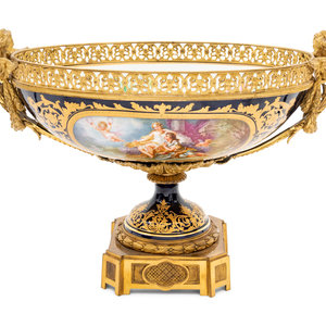 Appraisal: A Gilt Bronze Mounted Sevres Style Porcelain Centerpiece Bowl French