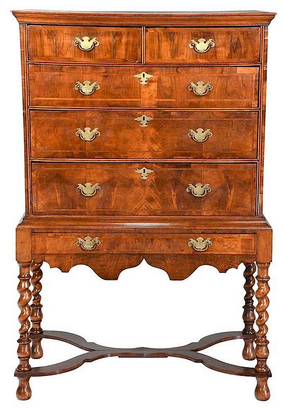 Appraisal: British William and Mary Burl Walnut High Chest th century