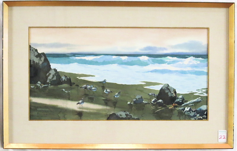 Appraisal: JAMES MARCH PHILLIPS WATERCOLOR ON PAPER California - Sandpipers on