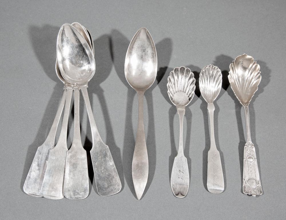 Appraisal: Group of Antique Silver Flatware incl American coin silver sugar