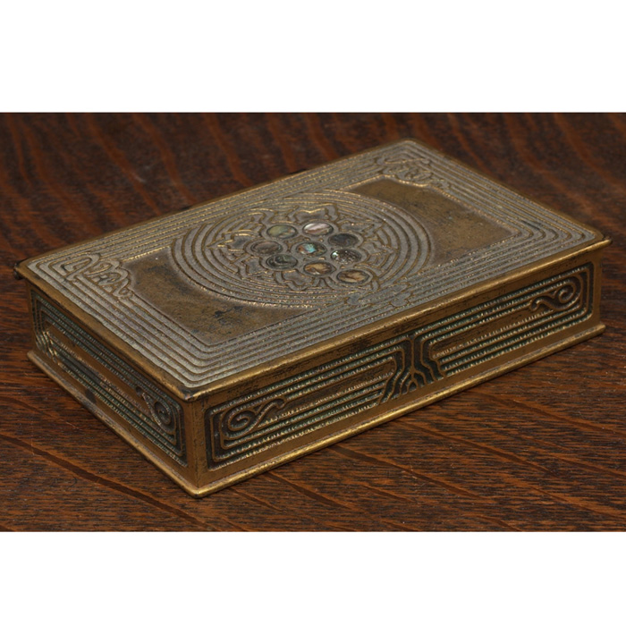 Appraisal: Tiffany Studios box bronze with an Abalone pattern signed Tiffany