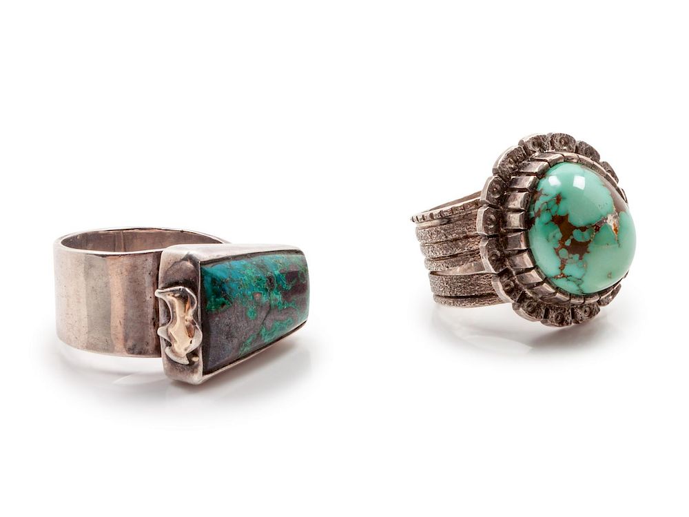 Appraisal: Two Silver and Turquoise Rings Two Silver and Turquoise Rings