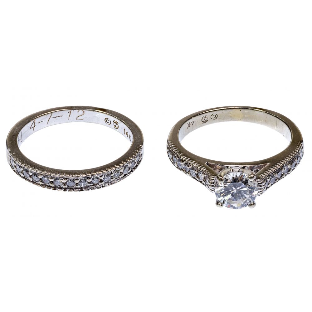 Appraisal: K WHITE GOLD AND DIAMOND ENGAGEMENT AND WEDDING RING SET