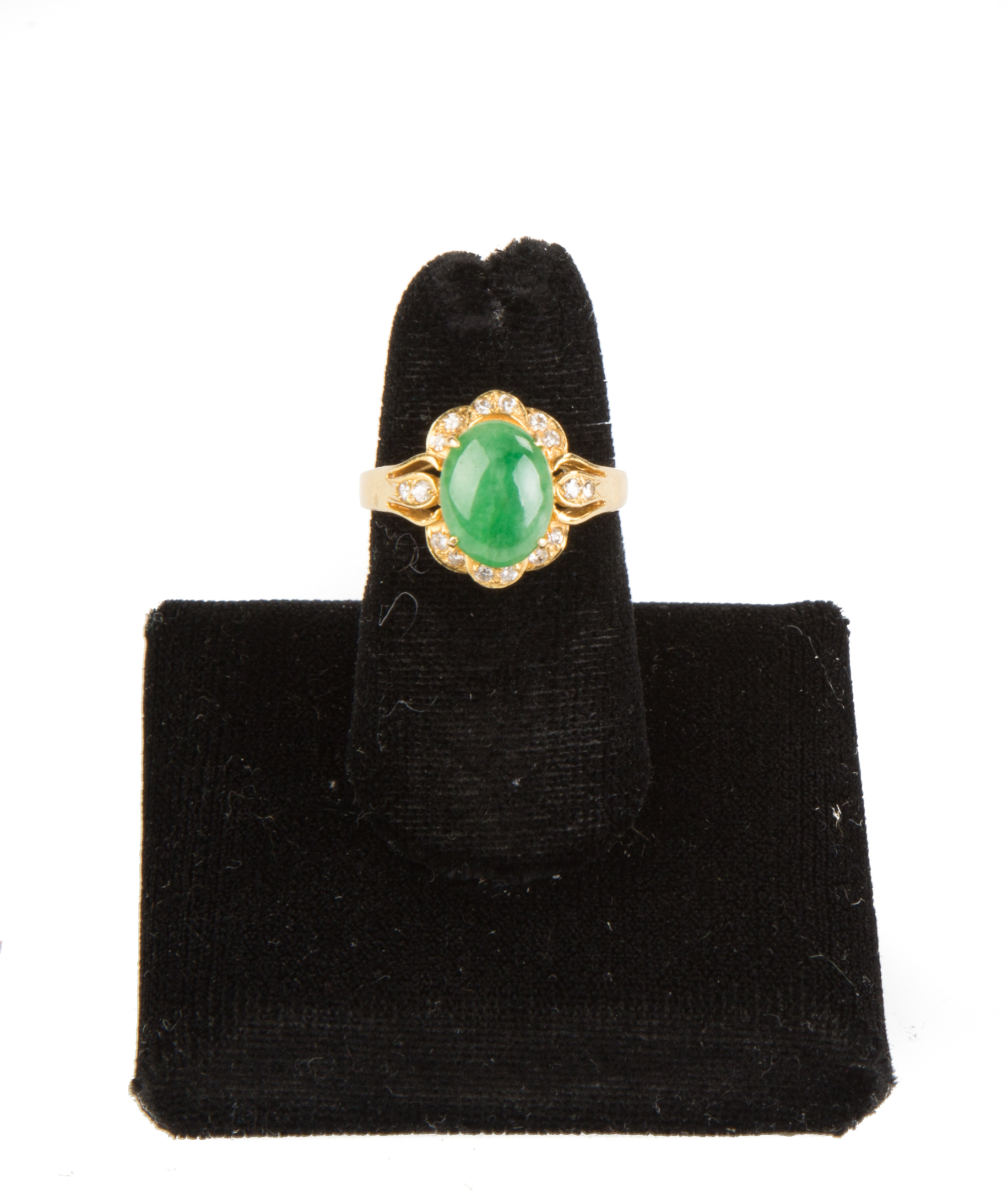 Appraisal: K Gold Jade and Diamond Ring Marked K dwt