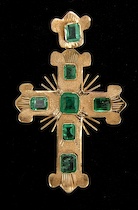 Appraisal: A Contemporary k Gold Cross with Emeralds An k marked