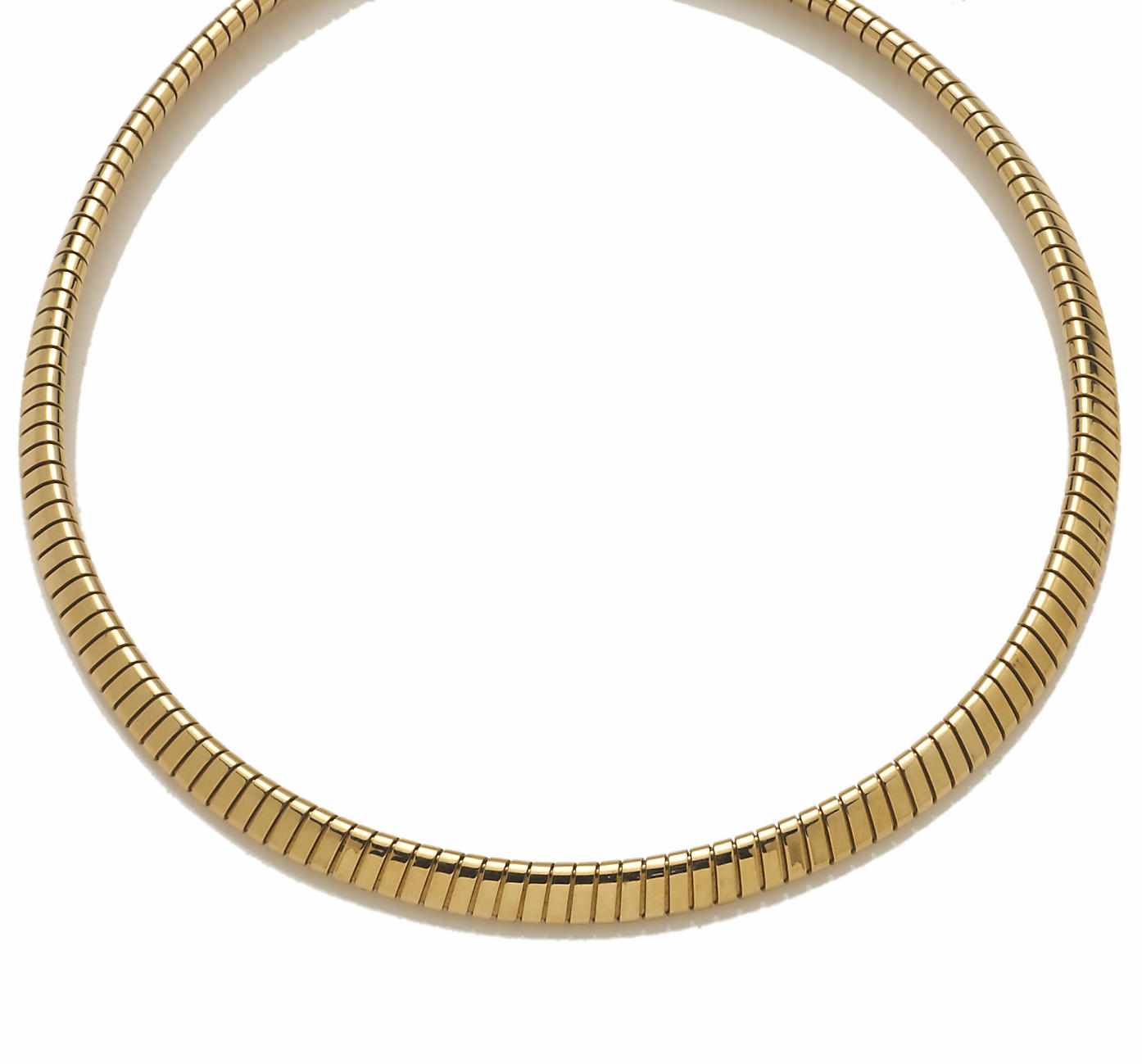 Appraisal: An eighteen karat gold tubogas necklace Bulgari signed Bvlgari accompanied