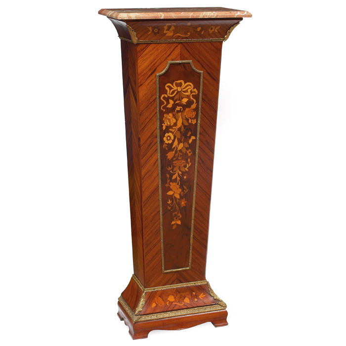 Appraisal: French pedestal in rosewood marble top over a tapered base