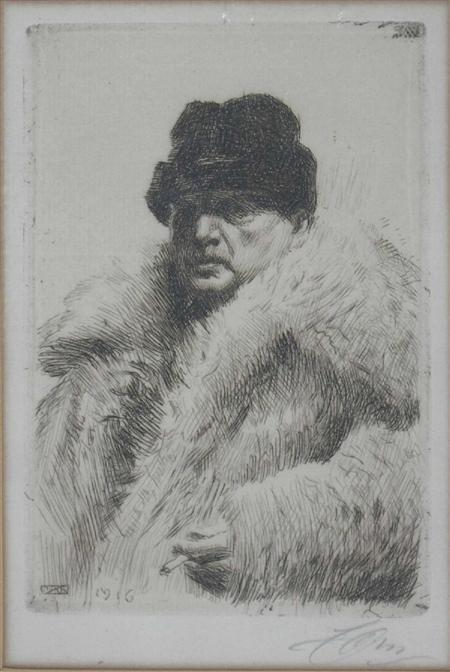 Appraisal: ANDERS LEONARD ZORN SWEDISH - SELF-PORTRAIT Etching signed cm x