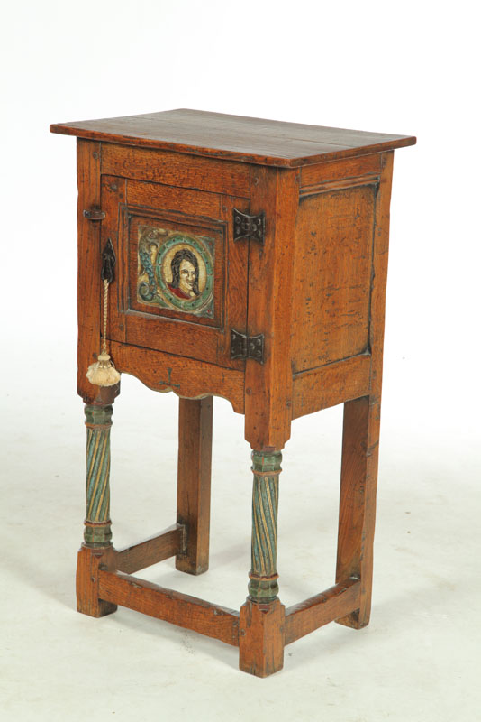 Appraisal: JACOBEAN-STYLE SMOKING CABINET England early th century oak Stretcher base