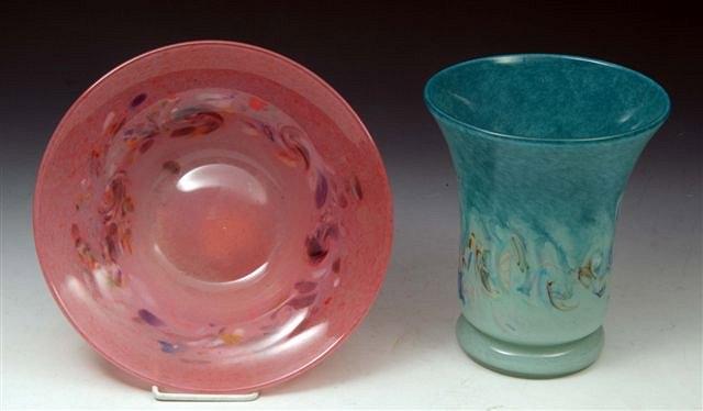 Appraisal: A ROSE PINK GLASS BOWL with multi-coloured whorls diameter and