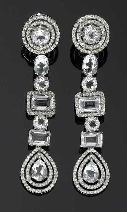 Appraisal: ROCK CRYSTAL AND BRILLIANT-CUT DIAMOND PENDANT EARRINGS White gold Elegant