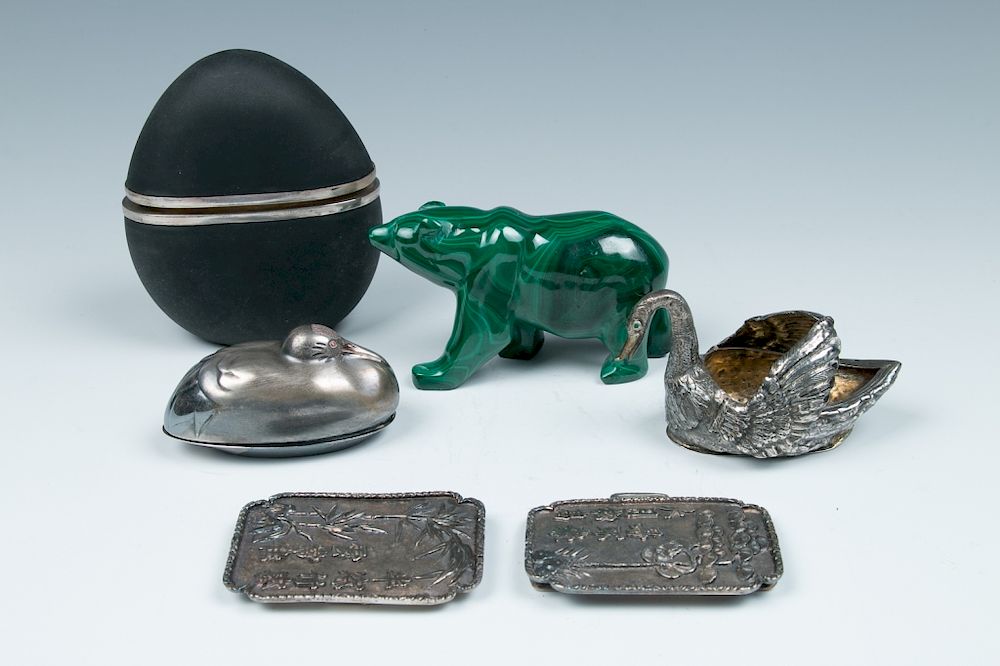 Appraisal: GROUP OF SILVER OBJECTS AND A MALACHITE BEAR TH The