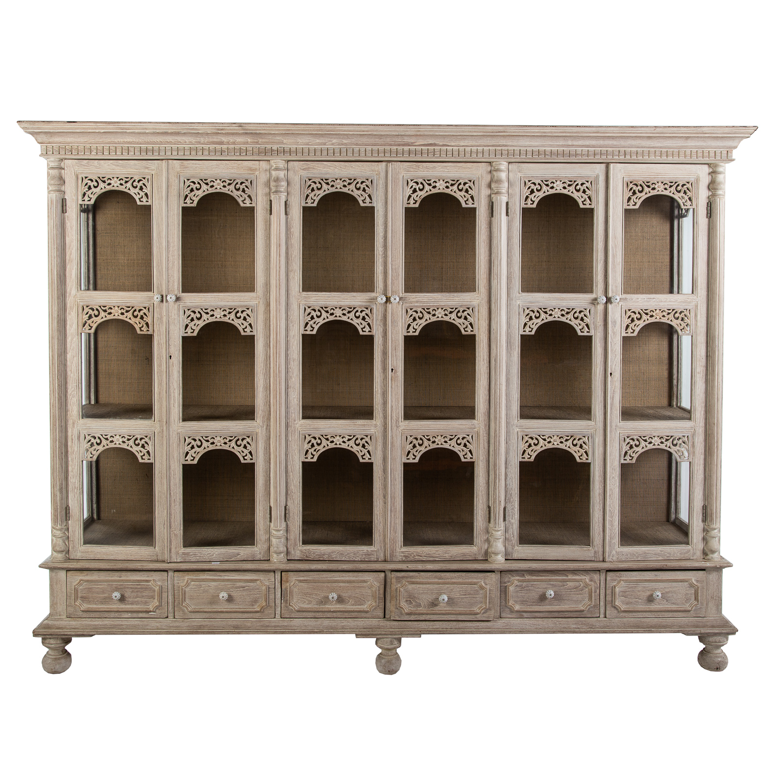 Appraisal: CONTINENTAL STYLE DISTRESSED CUPBOARD th century molded cornice six doors