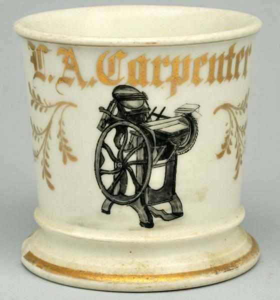 Appraisal: Printer Shaving Mug Gilded L A Carpenter T V Limoges