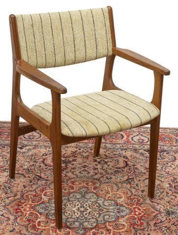 Appraisal: Danish mid-century modern teakwood armchair c s striped upholstered back