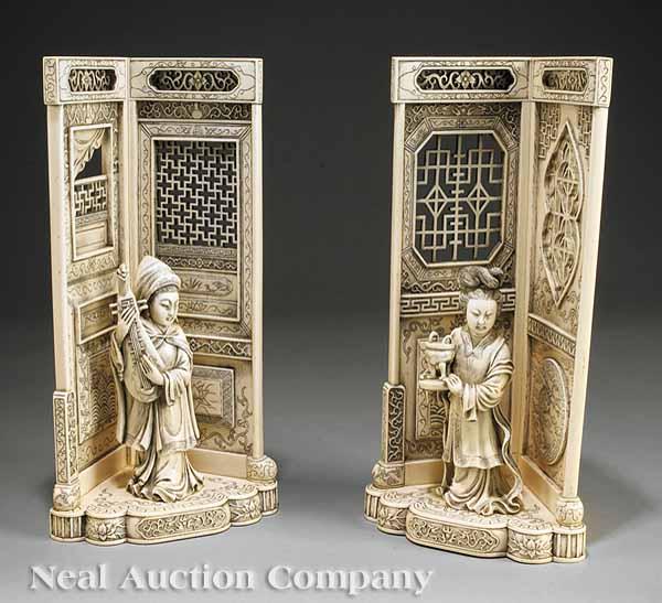 Appraisal: A Pair of Chinese Export Carved Ivory Figural Corner Niches