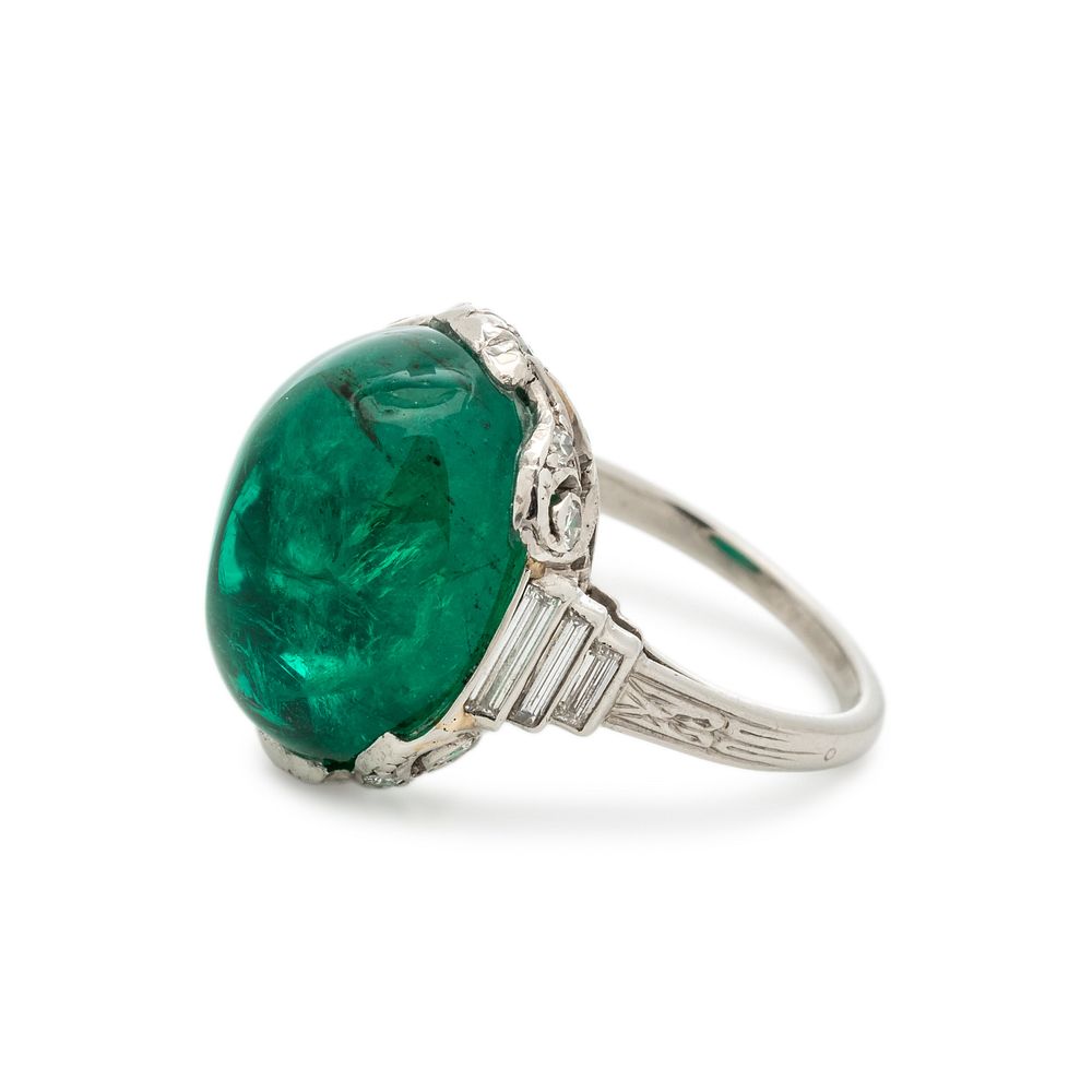 Appraisal: ART DECO EMERALD AND DIAMOND RING ART DECO EMERALD AND