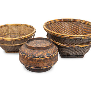 Appraisal: Three Asian Baskets TH CENTURY Largest height x diameter inches