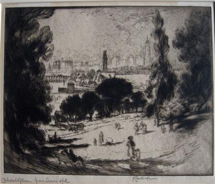 Appraisal: JOSEPH PENNELL american - two etchings PHILADELPHIA FROM LEMON HILL