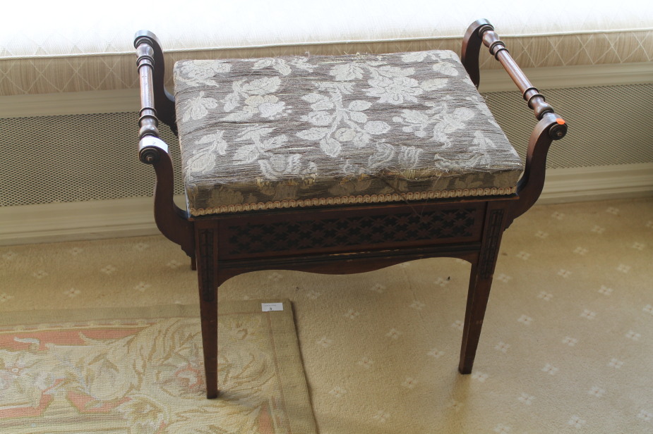 Appraisal: A late Victorian mahogany piano stool with box seat