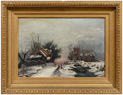 Appraisal: th century American School painting winter landscape with figures on