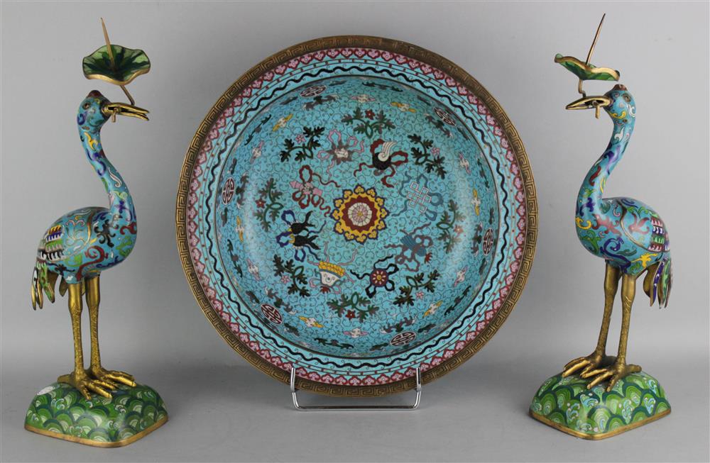 Appraisal: CHINESE CLOISONNE ENAMEL BASIN pale blue ground decorated with Buddhistic