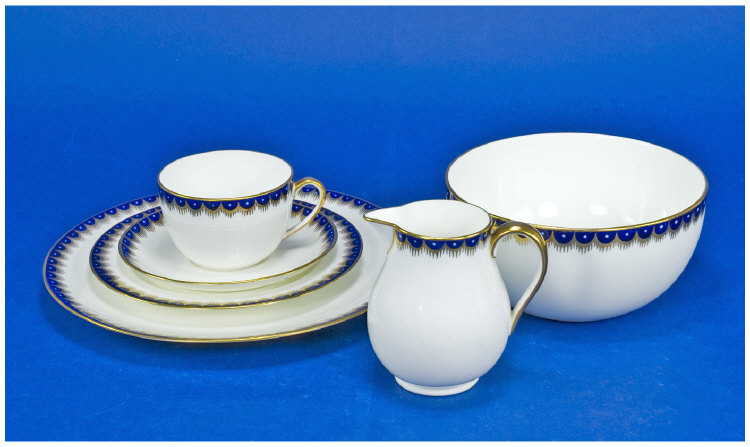 Appraisal: Wedgwood Teaset White Ground with Royal Blue and Gilt Border