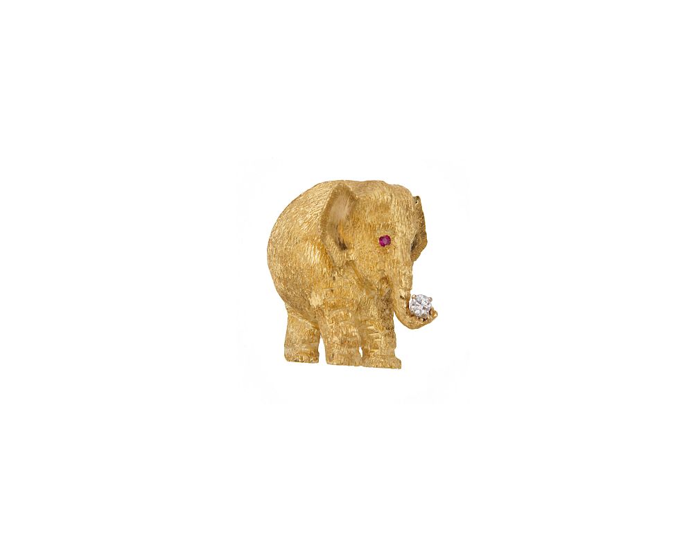 Appraisal: TIFFANY CO K Gold and Diamond Elephant Brooch TIFFANY CO