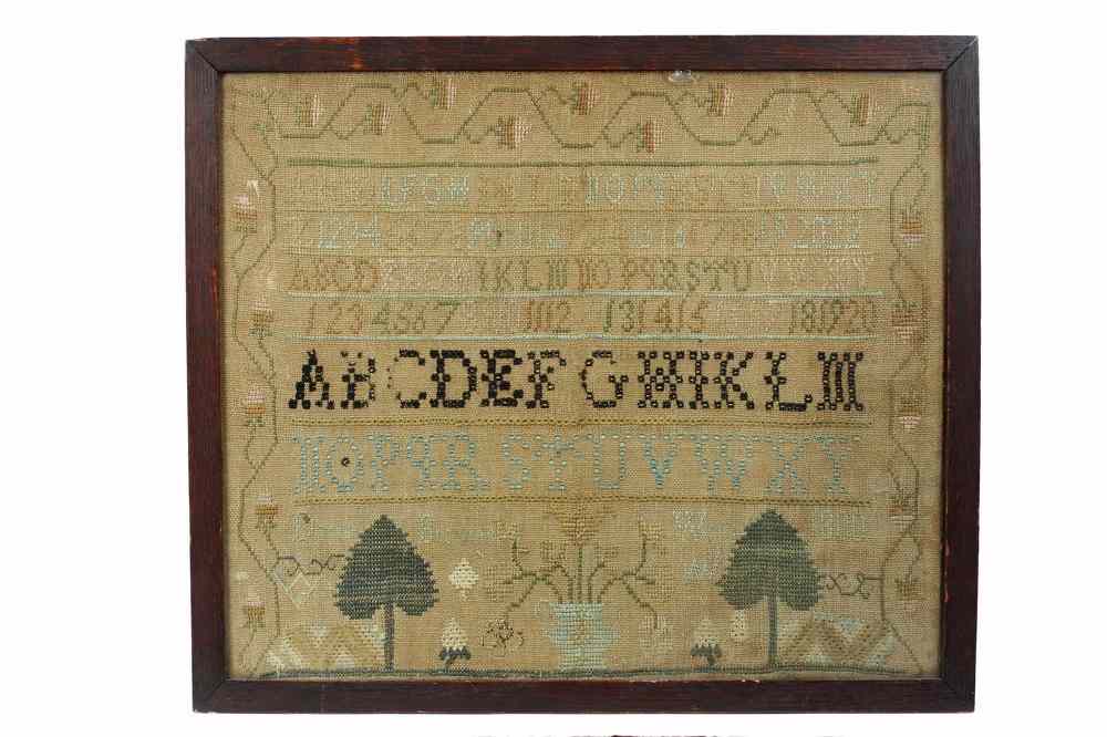 Appraisal: WEDDING SAMPLER - Alphabet and Number Sampler with Landscape on