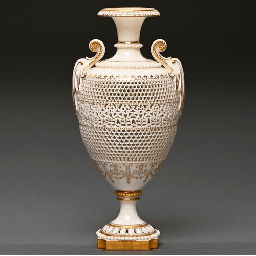 Appraisal: A Royal Worcester reticulated vase by George Owen of shield