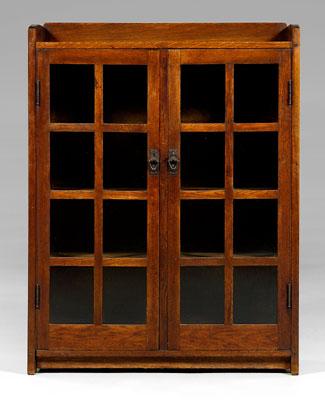 Appraisal: Gustaf Stickley bookcase with gallery oak with two eight-pane glass