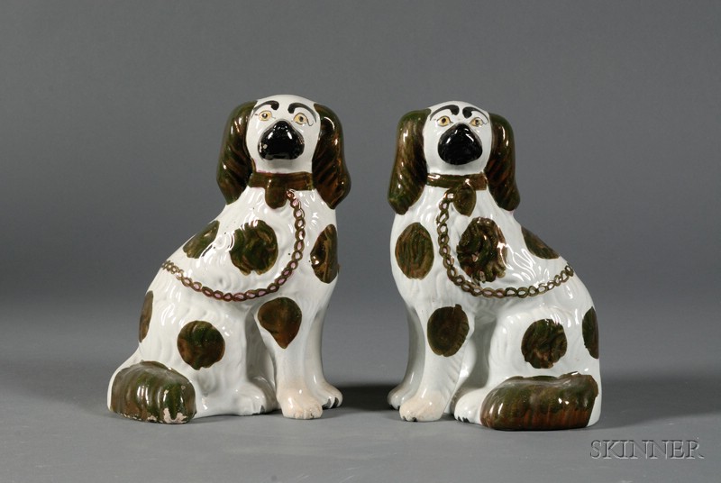 Appraisal: Pair of Staffordshire Pearlware Spaniel Figures mid th century molded