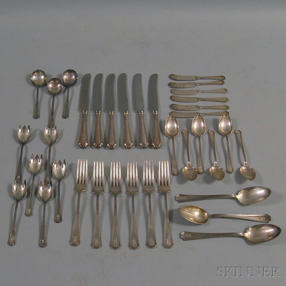 Appraisal: Durgin Fairfax Sterling Silver Partial Flatware Service for Six monogram