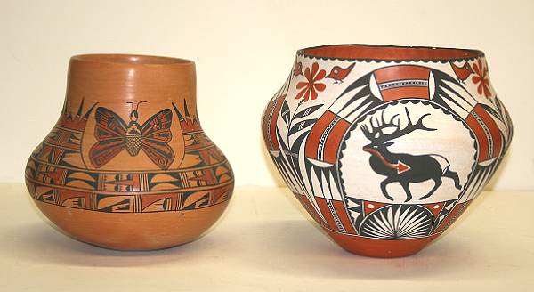 Appraisal: Two Pueblo polychrome jars One Hopi example Marcella the other