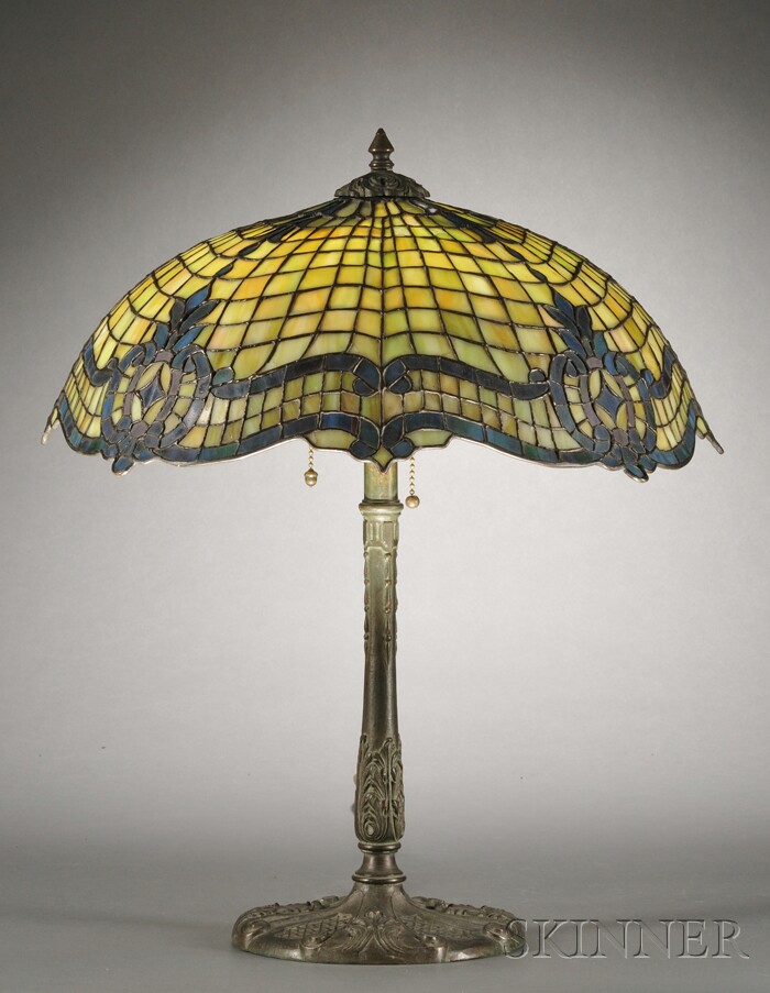 Appraisal: Table Lamp Attributed to Duffner Kimberly Mosaic glass and bronze