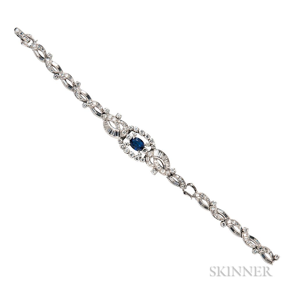 Appraisal: Platinum Sapphire and Diamond Bracelet Platinum Sapphire and Diamond Bracelet