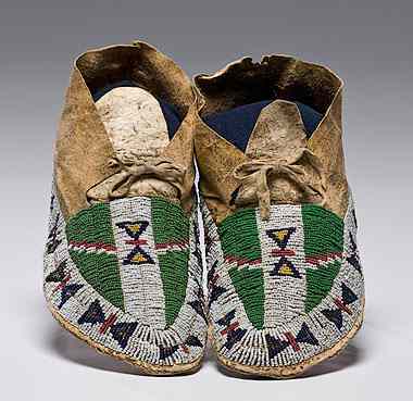 Appraisal: Sioux Beaded Hide Moccasins thread and sinew-sewn using bead colors