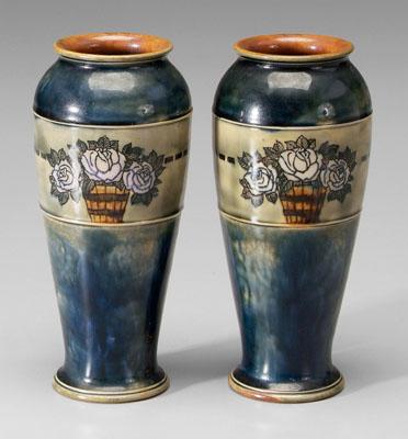 Appraisal: Pair Royal Doulton vases band of decoration at shoulder with