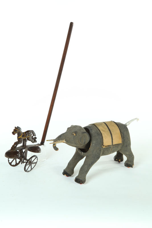 Appraisal: TWO TOYS American th century Push horse bell toy in