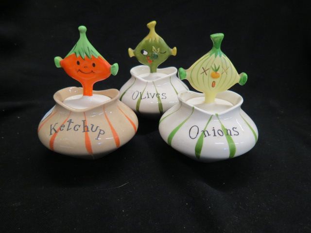 Appraisal: Pixieware Condiment Holders Ketchup Olives Onions