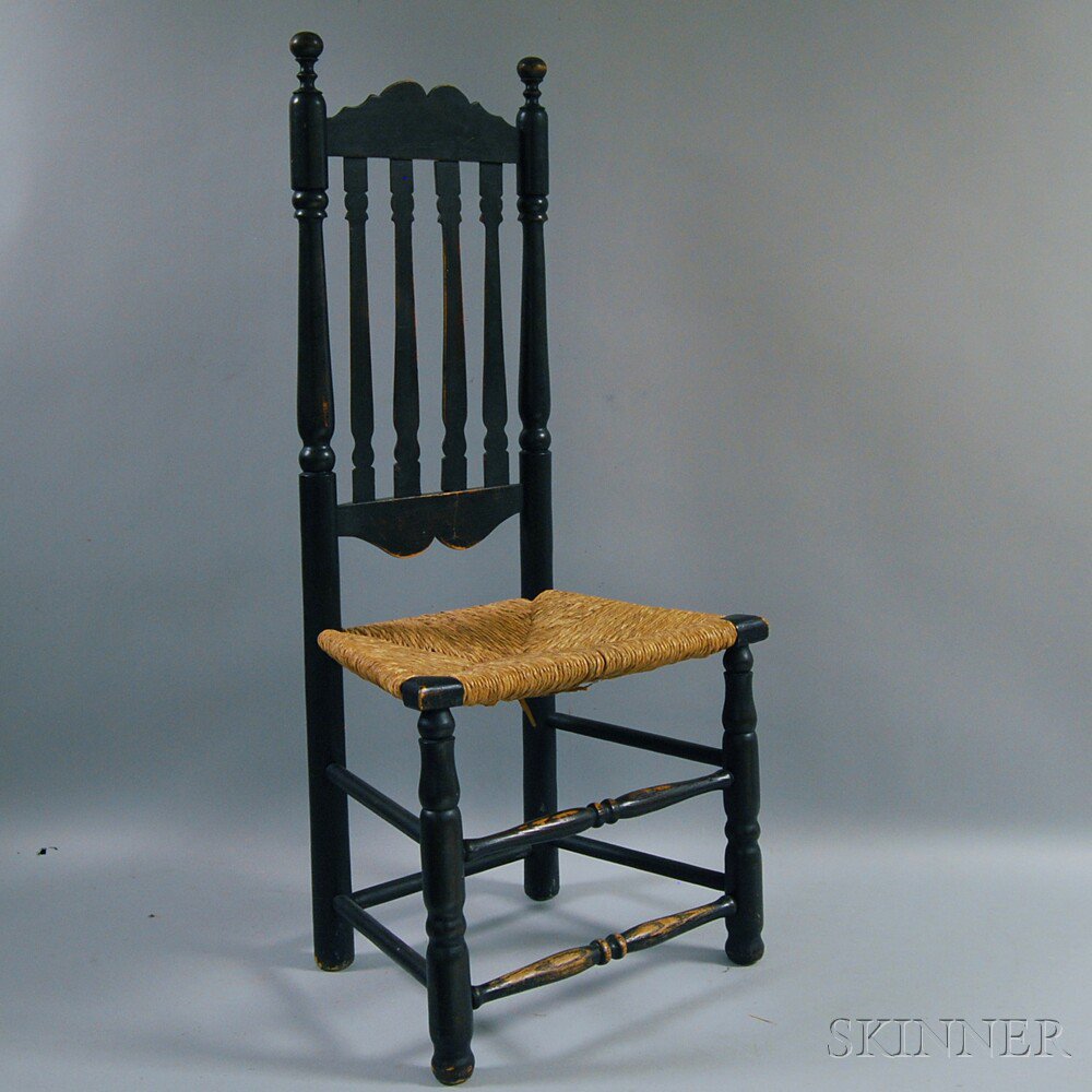 Appraisal: Black-painted Banister-back Side Chair probably southeastern New England th century