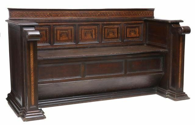 Appraisal: Italian Baroque carved walnut hall bench th c having extensive