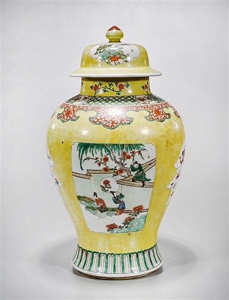 Appraisal: Tall Chinese enameled porcelain covered vase central scenes with figures