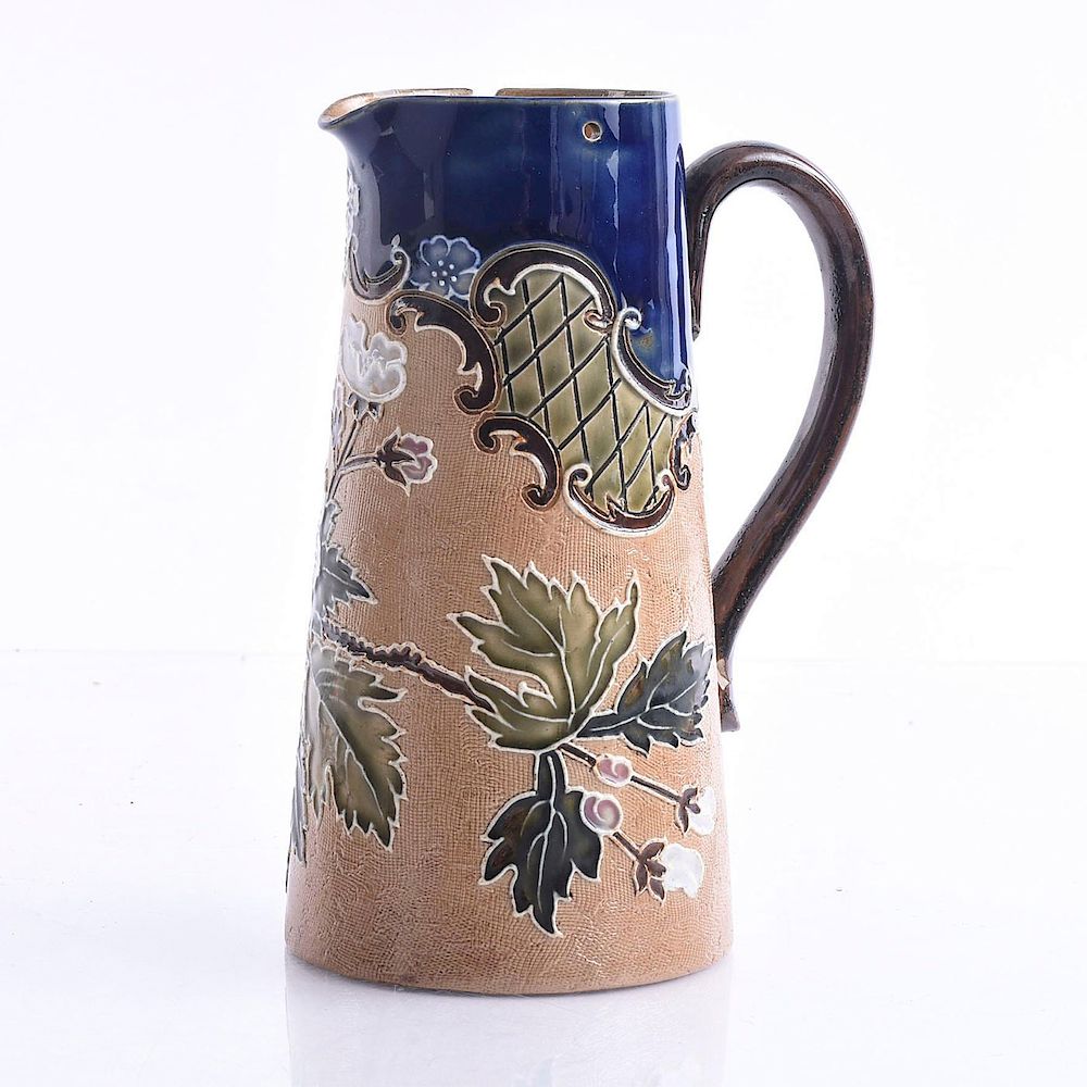 Appraisal: ROYAL DOULTON STONEWARE SLATER PITCHER Floral decoration Cobalt blue and