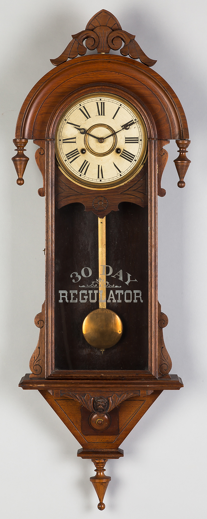 Appraisal: Welch Wall Regulator Carved walnut case in old patina Original