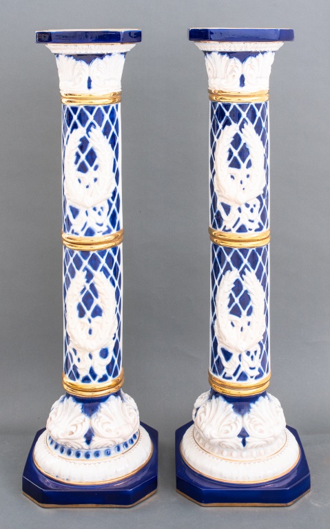 Appraisal: MINTON STYLE CERAMIC COLUMNS PAIR In the manner of the