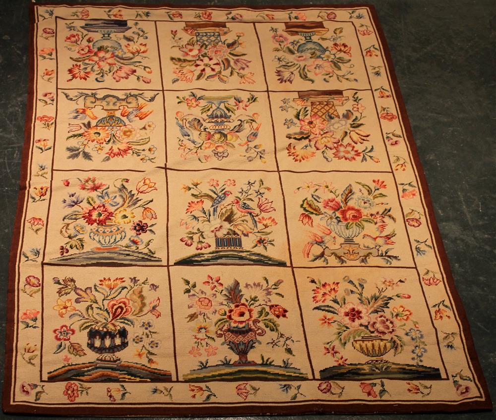 Appraisal: GROSPOINT WOOL NEEDLEPOINT RUG WITH FLORAL DESIGN composed of twelve