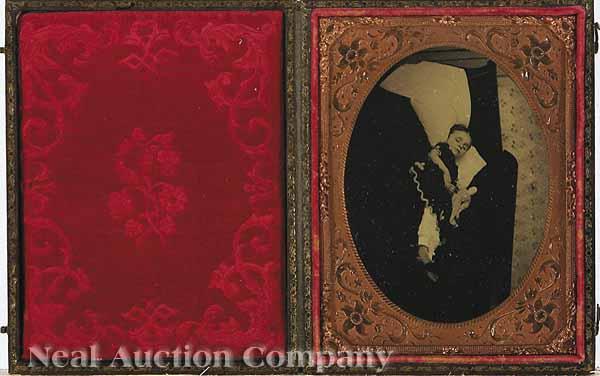 Appraisal: Cased Images a collection of three cased images Posthumous Portrait